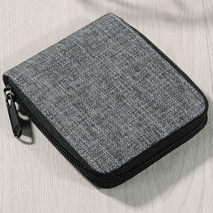 JEMINAL Zipper Short Wallet for Men: Boys & Girls Travel Bifold Fabric Canvas Wallet with Card Case - Women' Large Capacity Zip Wallet with Coin Purse Grey
