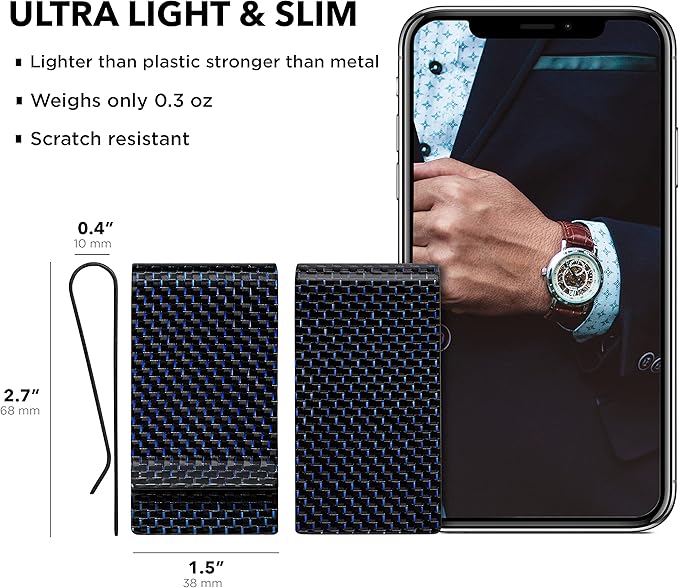 SERMAN BRANDS Carbon Fiber Money Clip for Men – Slim RFID Money Clip Wallet, Minimalist Front Pocket EDC Wallet Cash Holder & Credit Card Holder -100% Real Carbon Fiber Wallet