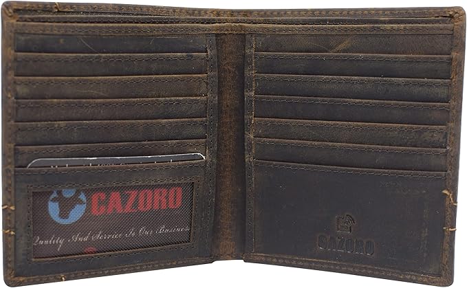 RFID Blocking Bifold Hipster Credit Card Wallet Premium Lambskin Leather (Vintage Logo Brown)