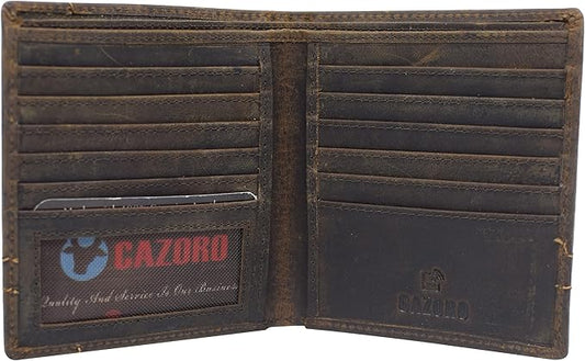 RFID Blocking Bifold Hipster Credit Card Wallet Premium Lambskin Leather (Vintage Logo Brown)