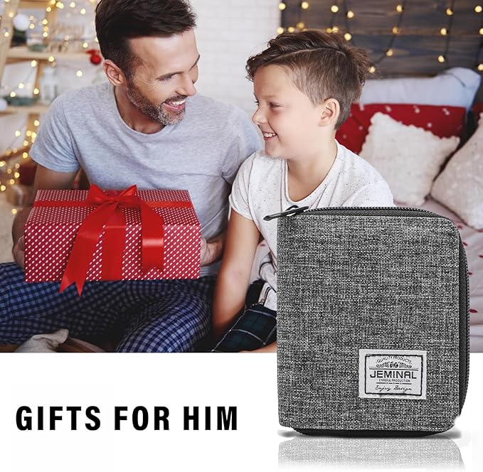 JEMINAL Zip Short Wallet for Men Women Travel Bifold Vertical Fabric Canvas Wallet with Card Case Women' Large Capacity Zip Wallet with Coin Purse Gifts for Men Him (Vertical-Grey)