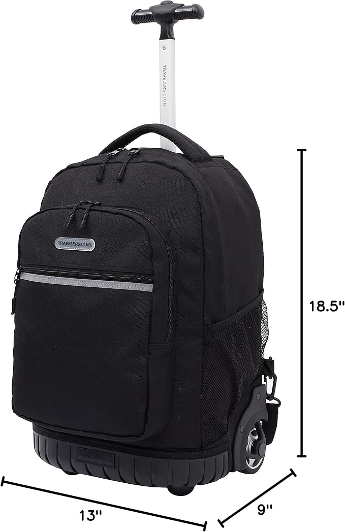 Travelers Club Rolling Backpack, Black, 18 Inch