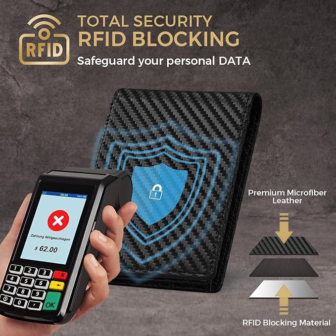 RUNBOX Wallet for Men Bifold RFID Blocking Wallets with 2 ID Window 14 Card Holders 1 cash pocket 1 Gift Box