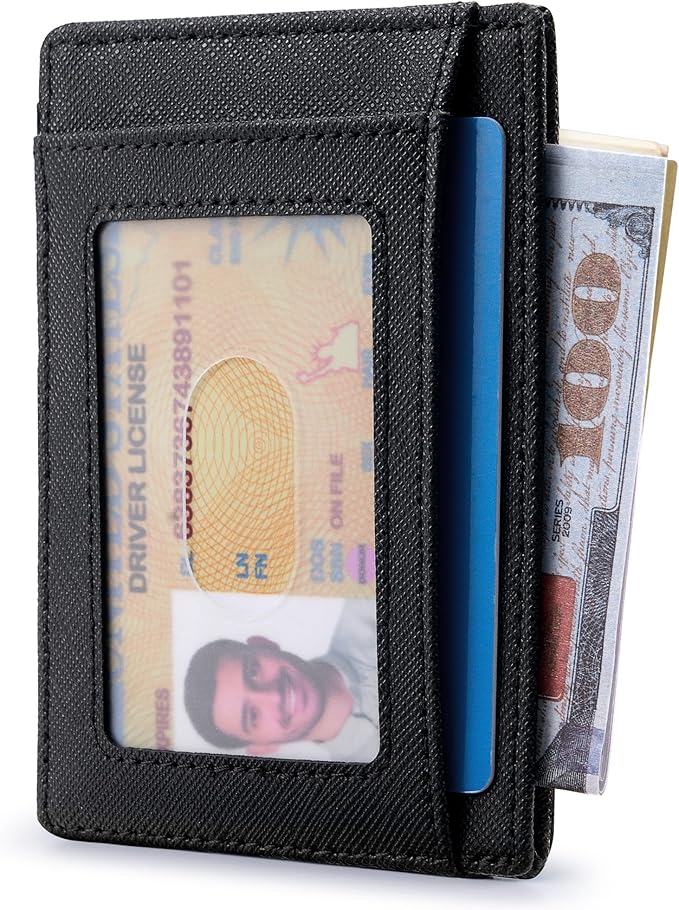 Travelambo Slim Wallet Front Pocket Minimalist Leather RFID Blocking Medium Size