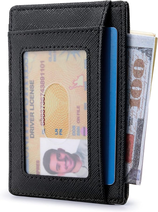 Travelambo Slim Wallet Front Pocket Minimalist Leather RFID Blocking Medium Size