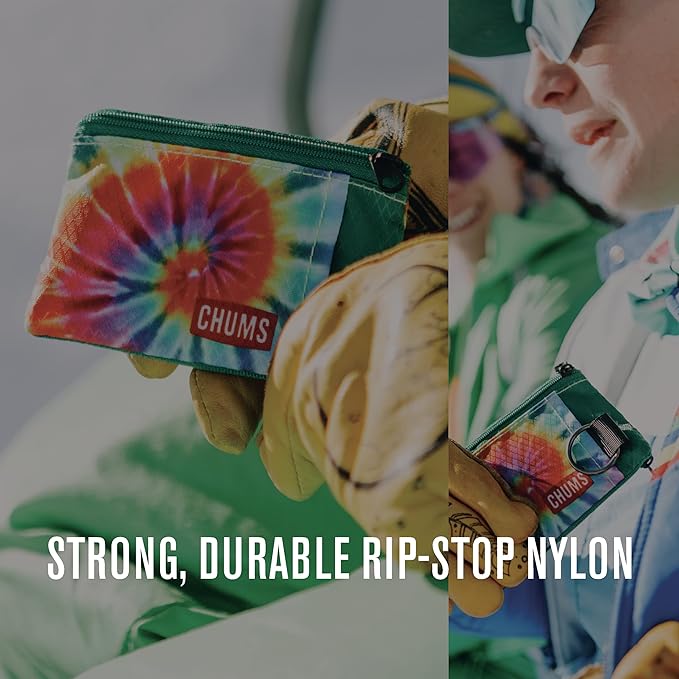 Chums Surfshorts Wallet - Lightweight Slim Wallet with RFID Blocking Card & Clear ID Window - Zippered, Water Resistant w/Key Ring (Pink/Blue Swirl)