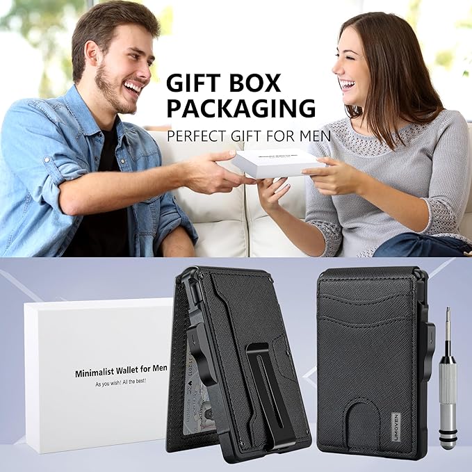 Wallet for Men - with Money Clip Slim Leather Slots Credit Card Holder RFID Blocking Bifold Minimalist Wallet (Gravel Black)