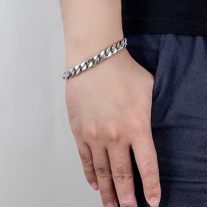 H&Beautimer Fashion 925 Sterling Silver Classic Cuban Chain Bracelet 10mm-7 "8" 9 "10" Curb Cuban Bracelet Solid Thick Large Link Bracelet For Men Jewelry Gift