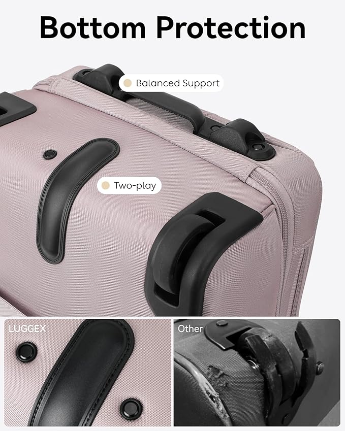 LUGGEX Underseat Carry On Luggage with Wheels, Stylish Lightweight Under Seat Luggage, Soft Sided Personal Item Suitcase for Short Trip (Grey Pink, 16 Inch)