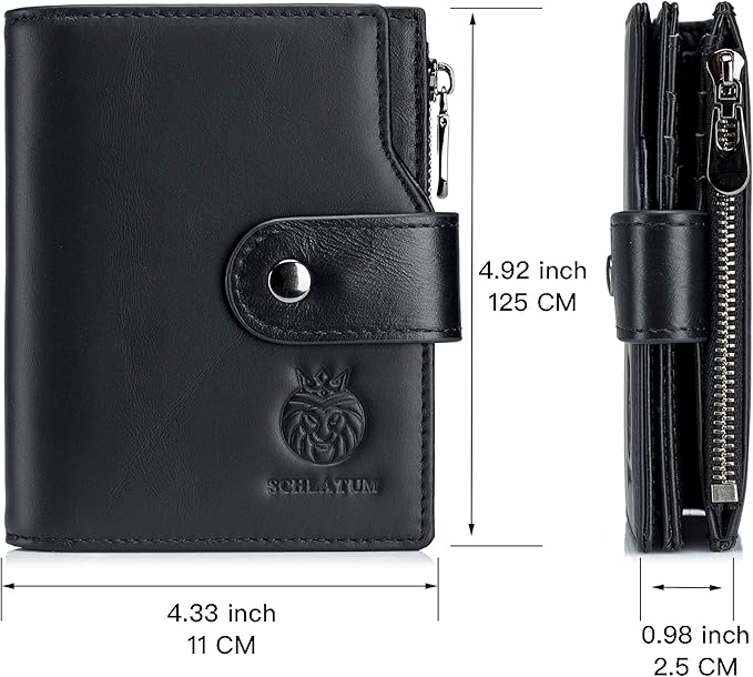 LUKZIJAES Genuine Leather Wallet for Men Vertical Model Large Capacity Card Case Purse Mens Vintage RFID Blocking with Zipper ID Window Coin Pocket (#6-Black)