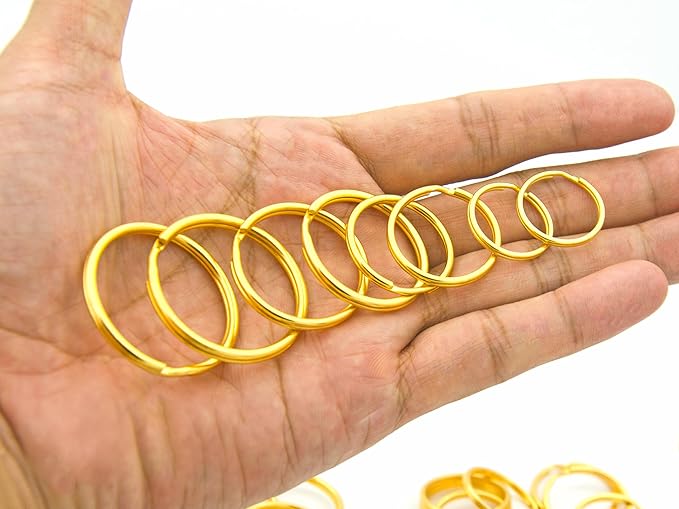 Key Ring Keychain Assorted in 4 Sizes Metal Golden Round Split Key Chains Rings for Home Car Dog Tag Office Lanyards Keys Attachment Pack of 40pcs