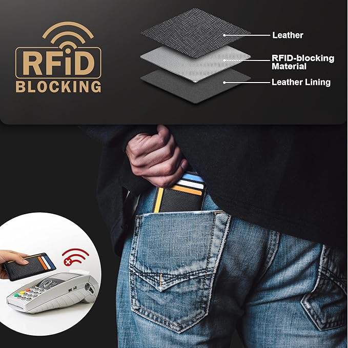 Travelambo Slim Wallet Front Pocket Minimalist Leather RFID Blocking Medium Size