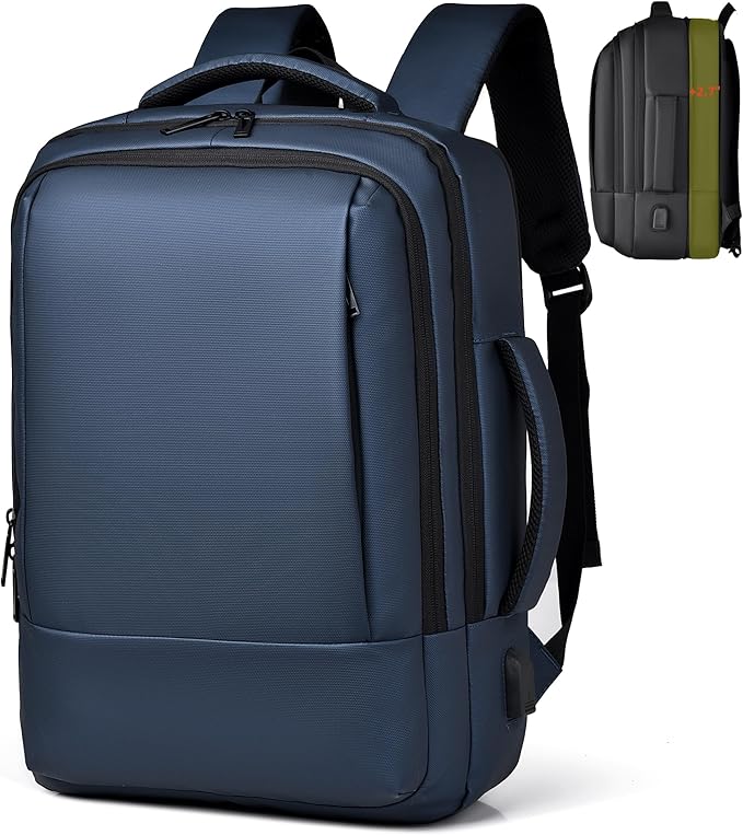 17/15.6" Business laptop backpack, PU Travel laptop backpack,carry on backpack, Expandable laptop backpack Men,college backpack (02#updated, Blue)