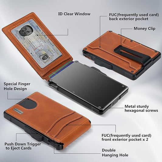 umoven Wallet for Men - with Money Clip Slim Leather Slots Credit Card Holder RFID Blocking Bifold Minimalist Wallet (Top Layer Leather-Sienna Brown)