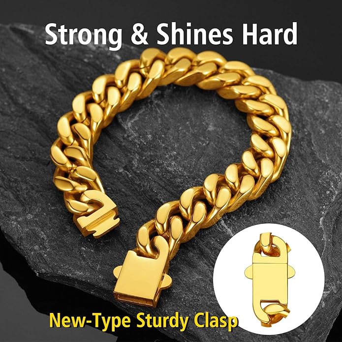 Stainless Steel Bracelets for Men,Cuban Link Mens Bracelet Silver/Black/Gold Plated Classic Chain Wrist Bracelets Jewelry Gifts for Dad Husband 5/7/9/12MM Width,7.5"/8.3"/9" Length with Gift Box