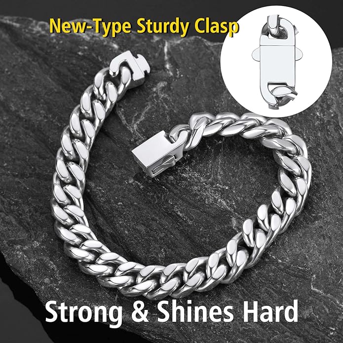 Stainless Steel Bracelets for Men,Cuban Link Mens Bracelet Silver/Black/Gold Plated Classic Chain Wrist Bracelets Jewelry Gifts for Dad Husband 5/7/9/12MM Width,7.5"/8.3"/9" Length with Gift Box