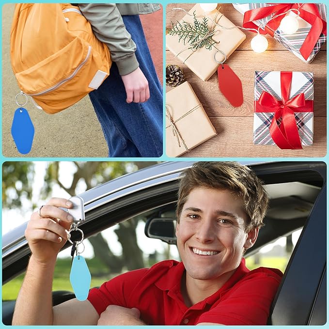 LOTMER 40 PCS Hotel Keychain Blank with Key Rings, 20 Colors Plastic Rhombus Motel Keychain for DIY Keychain and Luggage Tag