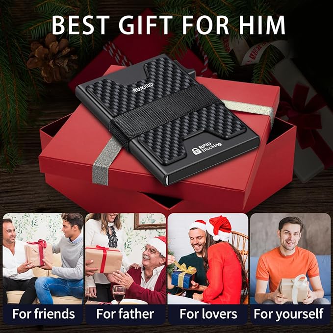 Slim Wallet for Men, Minimalist RFID Blocking Mens Wallet with Pop Up Case, Thin Metal Credit Card Holder with Cash Strap & Expandable Backplate - Holds 12 Cards