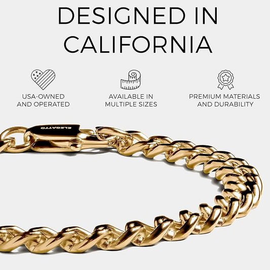 Elegatto Cuban Chain Premium 18K Gold Plated Bracelet for Men| Polished Gold-Plated Stainless Steel Cuban Link Chain | Men's Designer Jewelry Bracelets