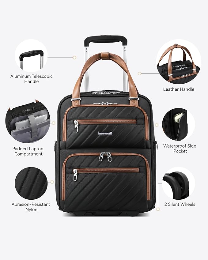 LUGGEX Underseat Carry On Luggage with Wheels, Stylish Lightweight Under Seat Luggage, Soft Sided Personal Item Suitcase for Short Trip (Chestnut Black, 16 Inch)