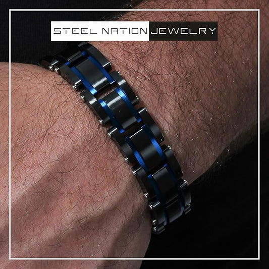 Men's Two-Tone Textured Link Bracelet – 8.5 Inch Stainless Steel, Hypoallergenic