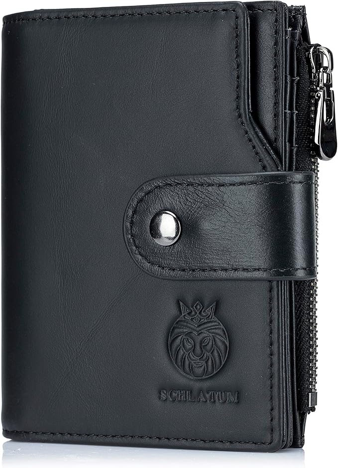 LUKZIJAES Genuine Leather Wallet for Men Vertical Model Large Capacity Card Case Purse Mens Vintage RFID Blocking with Zipper ID Window Coin Pocket (#6-Black)