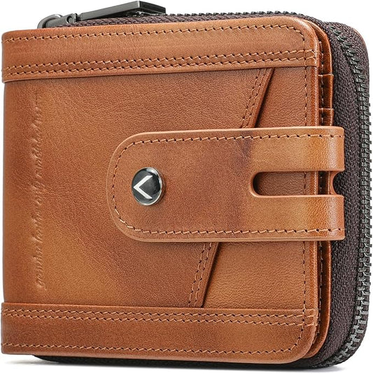 KLOMORE Zipper Wallet for Men Leather RFID Blocking Large Bifold Mens Wallets with Zipper Coin Pocket Credit Card Holder