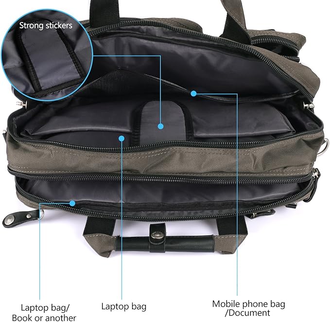 18.4 Inches Laptop Bag Multi-function Briefcase Backpack with Handle and Shoulder Strap Fits Up To 19 Inch Laptops Notebook Computer (Army Green)