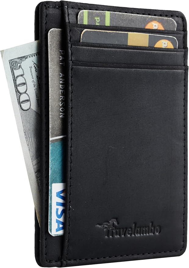 Travelambo Slim Wallet Front Pocket Minimalist Leather RFID Blocking Medium Size