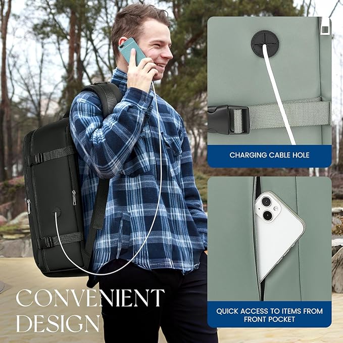 Large Travel Laptop Backpack, Carry on Backpack, 17.3 Inch Durable Business Work Sport Bag with USB Port, Water Resistant Rucksack Book Bag Gifts for Men Women, Green