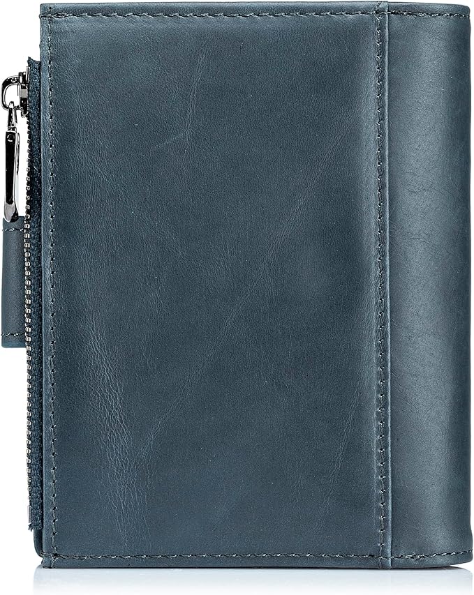 LUKZIJAES Genuine Leather Wallet for Men Vertical Model Large Capacity Card Case Purse Mens Vintage RFID Blocking with Zipper ID Window Coin Pocket (#6-Blue)