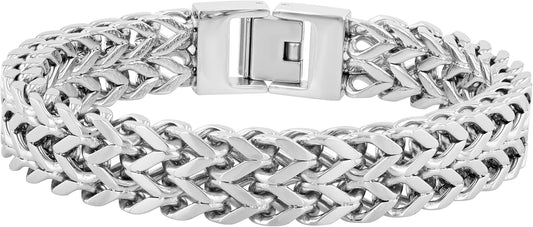 Men's Stainless Steel Double Franco Link Bracelet with Secure Fold Over Clasp - Durable & Stylish