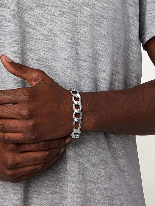 ChainsPro Men Sturdy Figaro/Cuban Chain Bracelet, 6/9/13mm Width, 7.48/8.26inch Length, 316L Stainless Steel/18K Gold Tone/Black- Send Gift Box