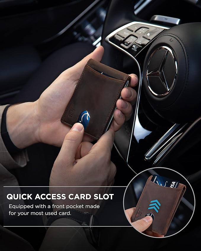 SERMAN BRANDS RFID Blocking Slim Bifold Genuine Leather Minimalist Front Pocket Wallets for Men with Money Clip Thin Mens