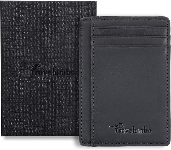 Travelambo Slim Wallet Front Pocket Minimalist Leather RFID Blocking Medium Size