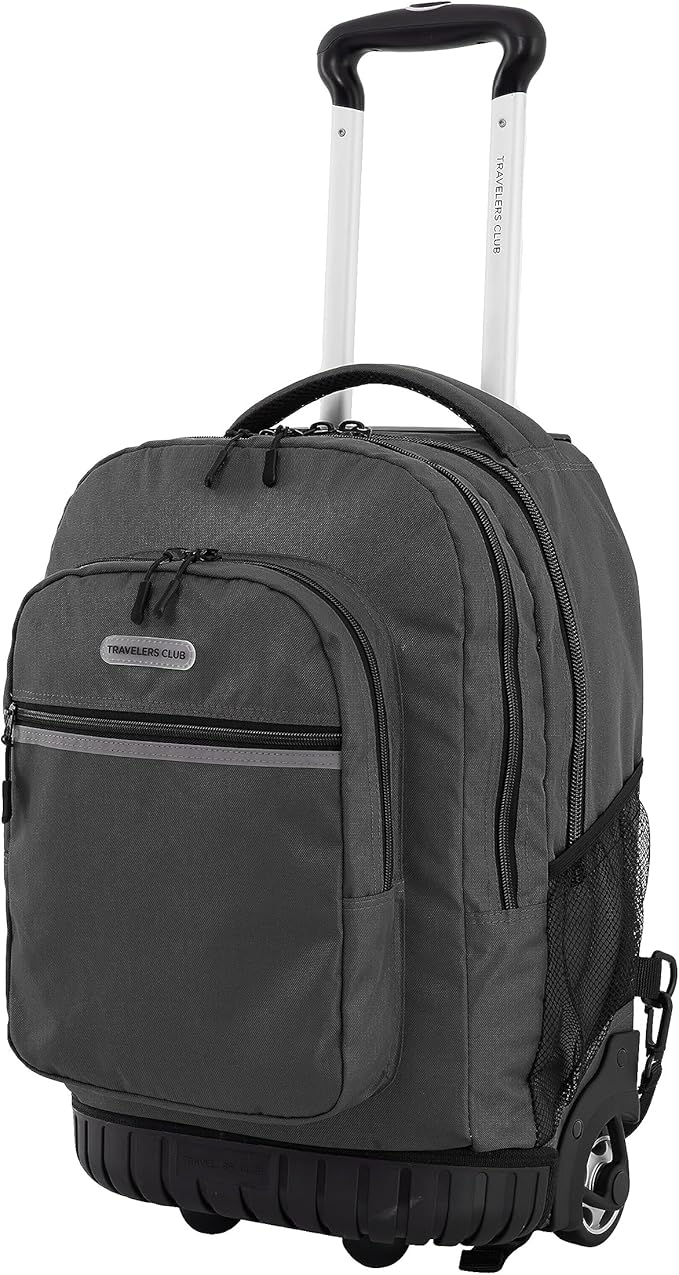 Travelers Club Rolling Backpack, Forged Iron, 20 Inch with Laptop Compartment