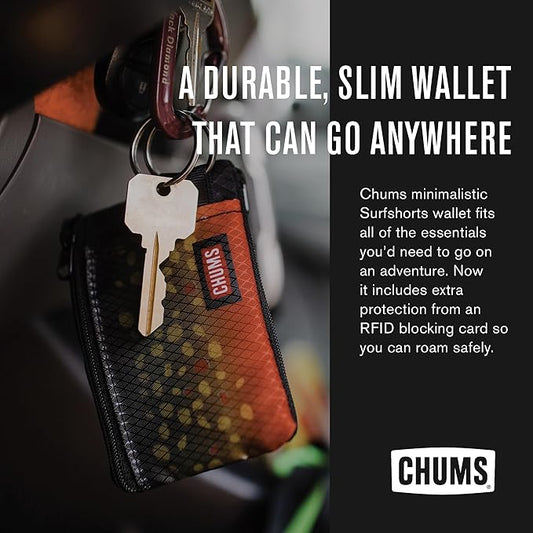 Chums Surfshorts Wallet - Lightweight Slim Wallet with RFID Blocking Card & Clear ID Window - Zippered, Minimalist Wallet w/Key Ring - Solid Colors