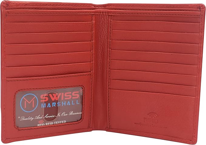 RFID Blocking Bifold Hipster Credit Card Wallet Premium Lambskin Leather (CN Red)