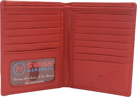 RFID Blocking Bifold Hipster Credit Card Wallet Premium Lambskin Leather (CN Red)