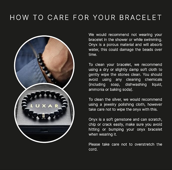 LUXAR Men’s Black Onyx Stone Bead Bracelets | Matte Black 8mm Stone | Minimalist, Designer Jewelry for Men