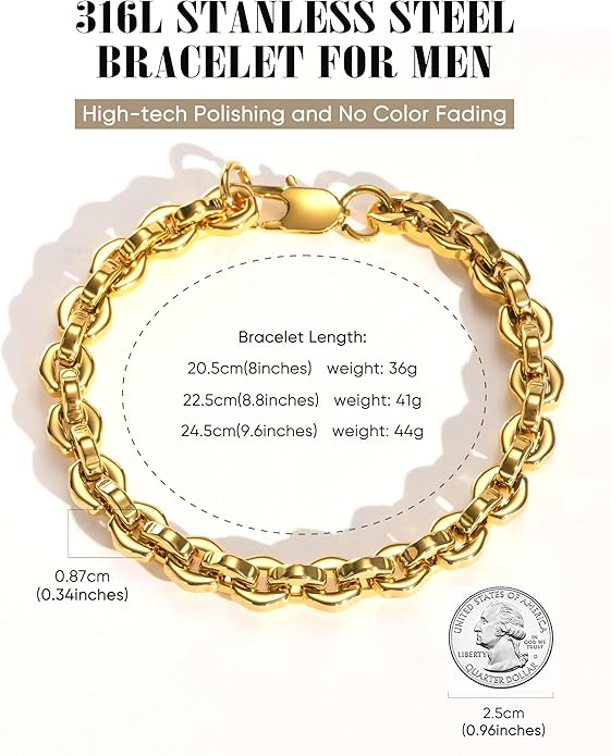 VNOX Link Chain Bracelets for Men - Cool Mens Bracelets Diamond-Cut Paperclip Solid Chain Bracelet Chunky Stainless Steel Jewelry Trendy Gifts