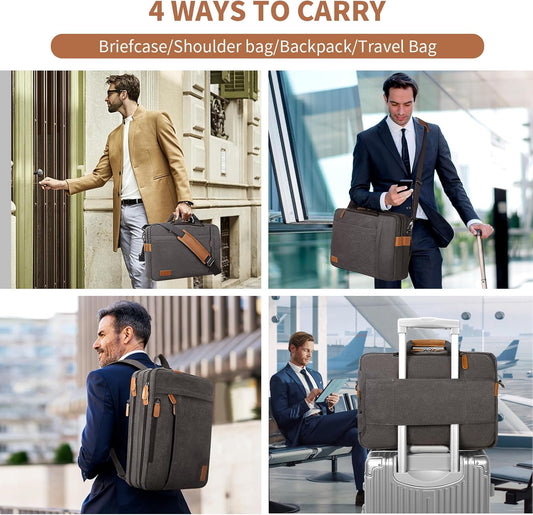 ESTARER Laptop Computer Bag for Men 3 In 1, 17-17.3 Inch Laptop Messenger Bag for Business/Work/Travel, Convertible Backpack Briefcase Water resistant Canvas Laptop Backpack (Grey)