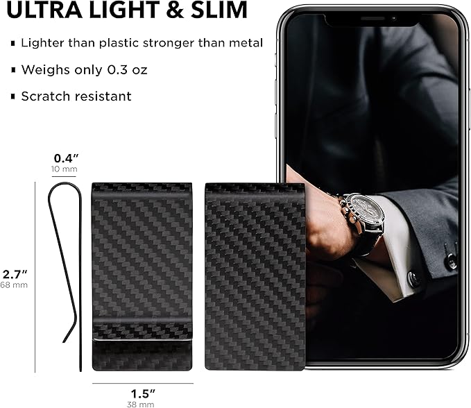 SERMAN BRANDS Carbon Fiber Money Clip for Men – Slim RFID Money Clip Wallet, Minimalist Front Pocket EDC Wallet Cash Holder & Credit Card Holder -100% Real Carbon Fiber Wallet