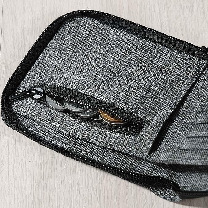 JEMINAL Zipper Short Wallet for Men: Boys & Girls Travel Bifold Fabric Canvas Wallet with Card Case - Women' Large Capacity Zip Wallet with Coin Purse Grey