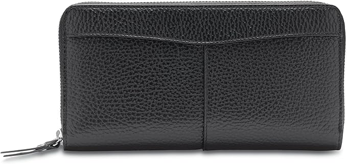 Bosca Womens Wallet - Slim Italian Leather Zip 8" Wallet For Women, Handmade in Italy - 12 Card Pockets, 2 Bill/Phone Pockets, Zipper Coin Pocket, Black