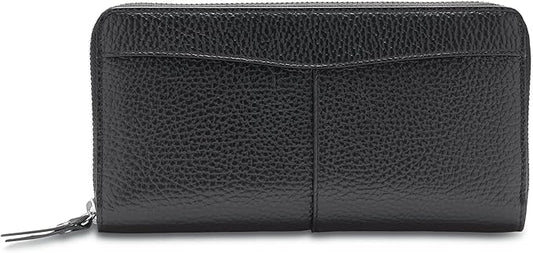 Bosca Womens Wallet - Slim Italian Leather Zip 8" Wallet For Women, Handmade in Italy - 12 Card Pockets, 2 Bill/Phone Pockets, Zipper Coin Pocket, Black