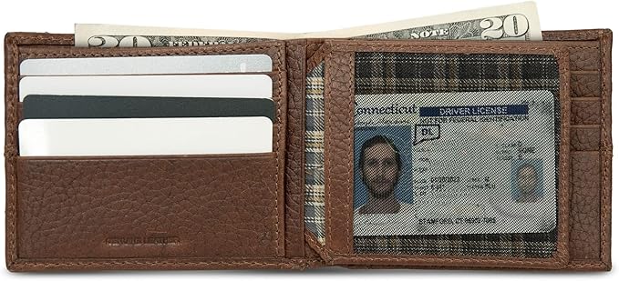 Eddie Bauer Men's Rugged Leather Bifold Wallet | Money Clip | RFID Protection | ID Window | Genuine Leather | EDC