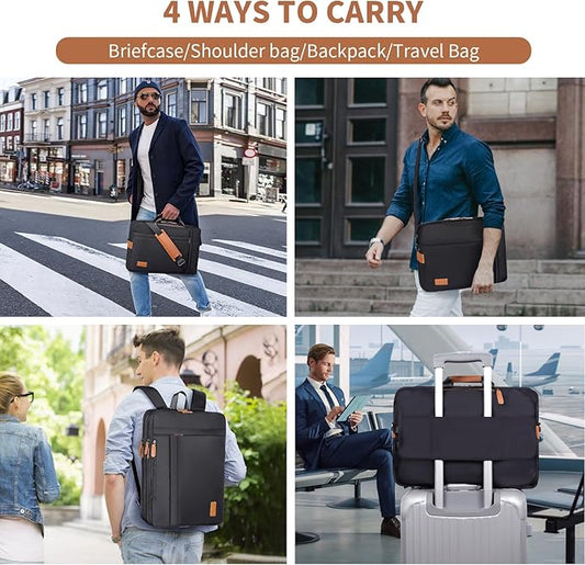 ESTARER 3 In 1 Laptop Bag for Men, 17-17.3 Inch Laptop Backpack Computer Satchel Bag for Work/Travel/Business, Convertible Briefcase Water resistant Nylon Messenger Backpack (Black)
