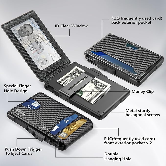 umoven Wallet for Men - with Money Clip Slim Leather Slots Credit Card Holder RFID Blocking Bifold Minimalist Wallet (Money Clip Inside)