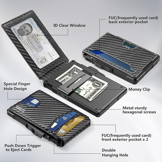 umoven Wallet for Men - with Money Clip Slim Leather Slots Credit Card Holder RFID Blocking Bifold Minimalist Wallet (Money Clip Inside)